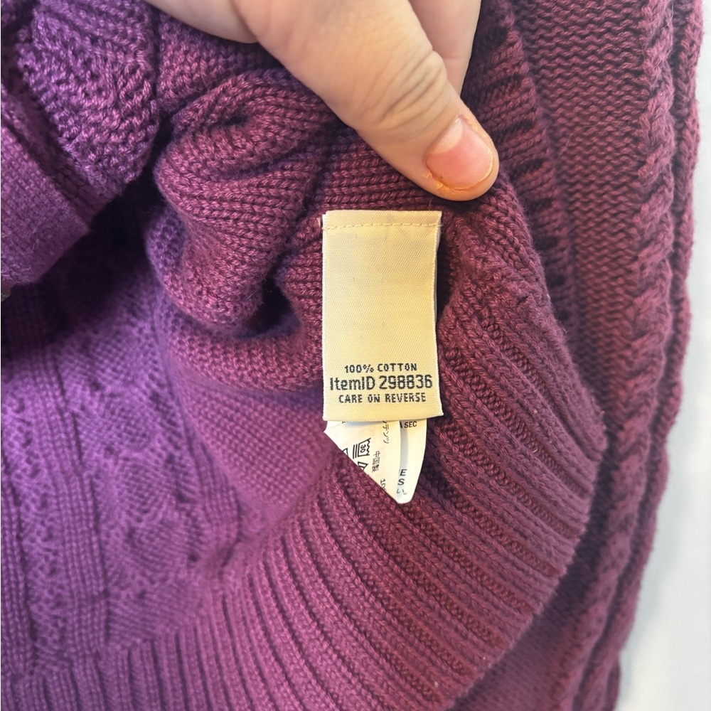 L.L Bean Women’s Cable Knit Zipper Front  Cardigan Purple- Size Large - Picture 4 of 5